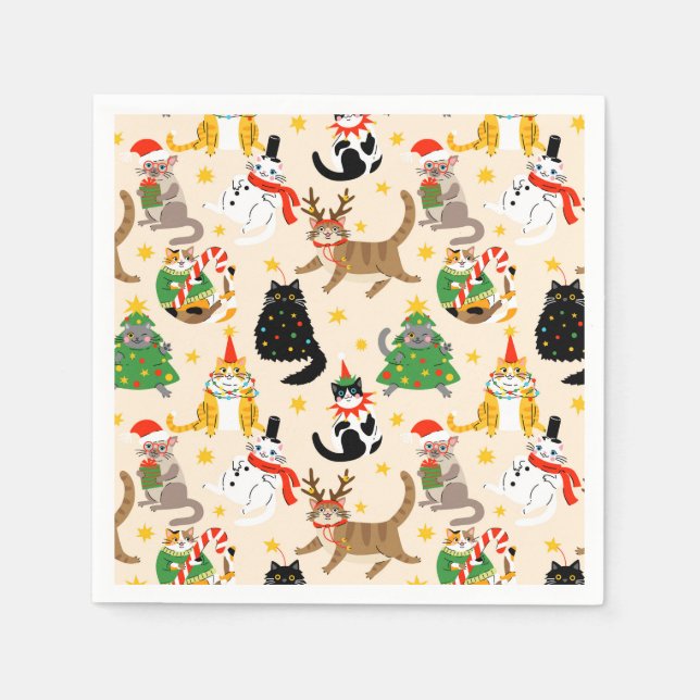 Weihnachtsmuster der Katzen Serviette (Vorderseite)