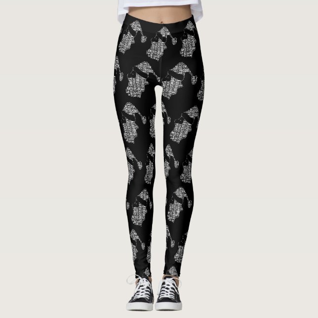 Weihnachtsmuster des Weihnachtsmannes Schwarz-weiß Leggings (Vorderseite)