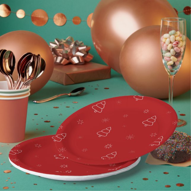 Weihnachtsmuster: Festliche Bäume und Schneeflocke Pappteller (Multi)
