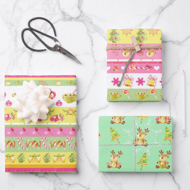 🎄 Weihnachtsmuster für Kinder Geschenkpapier Set (Vorderseite)