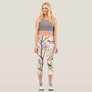 Weihnachtsmuster für Rustikale Vögel und Poinsetti Capri Leggings