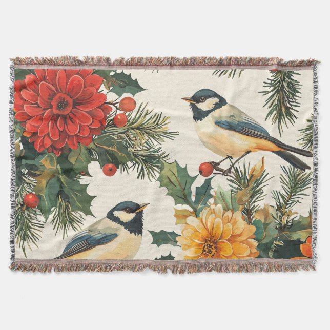 Weihnachtsmuster für Rustikale Vögel und Poinsetti Decke (Vorderseite)