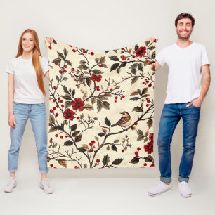 Weihnachtsmuster für Rustikale Vögel und Poinsetti Fleecedecke