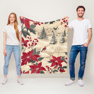 Weihnachtsmuster für Rustikale Vögel und Poinsetti Fleecedecke