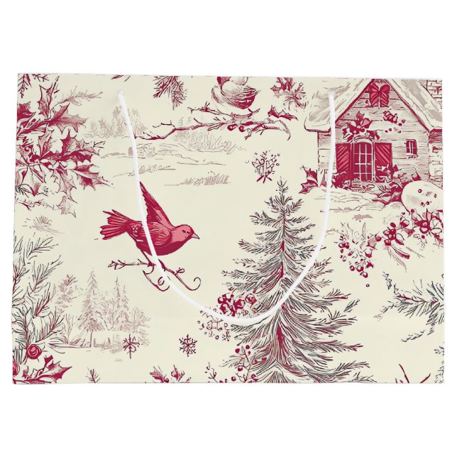 Weihnachtsmuster für Rustikale Vögel und Poinsetti Große Geschenktüte (Rückseite)