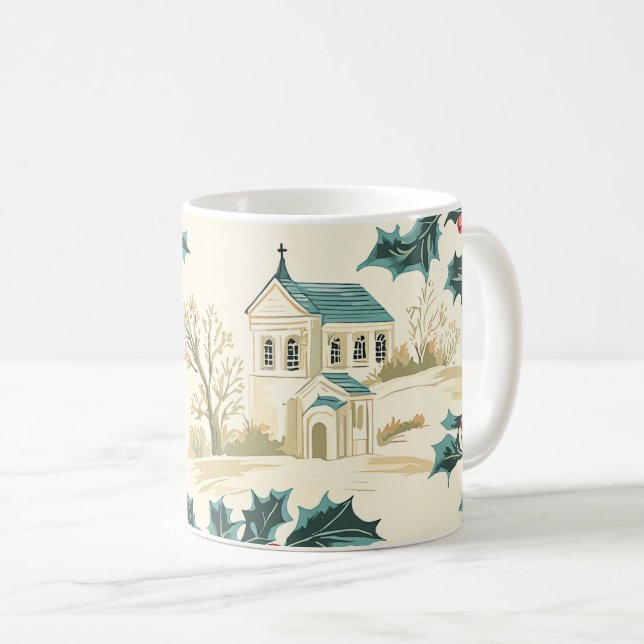 Weihnachtsmuster für Rustikale Vögel und Poinsetti Kaffeetasse (VorderseiteRechts)