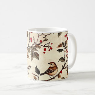 Weihnachtsmuster für Rustikale Vögel und Poinsetti Kaffeetasse