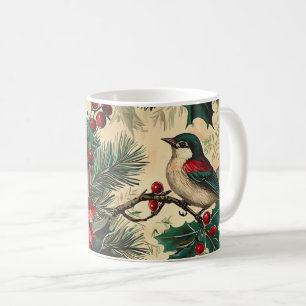Weihnachtsmuster für Rustikale Vögel und Poinsetti Kaffeetasse
