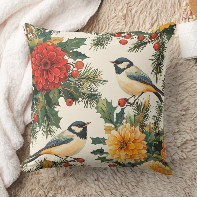 Weihnachtsmuster für Rustikale Vögel und Poinsetti Kissen (Decke)