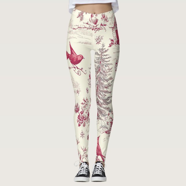 Weihnachtsmuster für Rustikale Vögel und Poinsetti Leggings (Vorderseite)