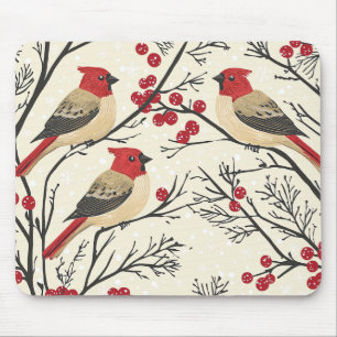 Weihnachtsmuster für Rustikale Vögel und Poinsetti Mousepad