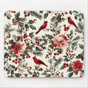 Weihnachtsmuster für Rustikale Vögel und Poinsetti Mousepad