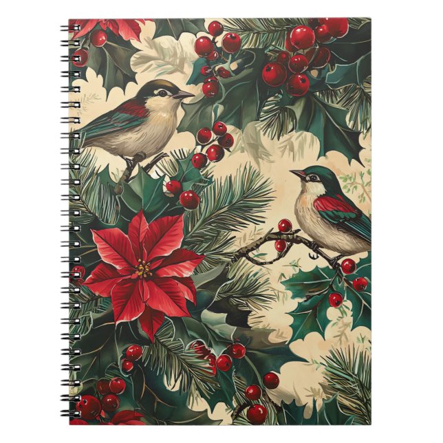 Weihnachtsmuster für Rustikale Vögel und Poinsetti Notizblock (Vorderseite)