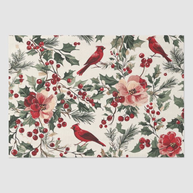Weihnachtsmuster für Rustikale Vögel und Poinsetti Seidenpapier (Vorderseite)