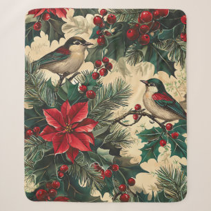 Weihnachtsmuster für Rustikale Vögel und Poinsetti Sherpadecke
