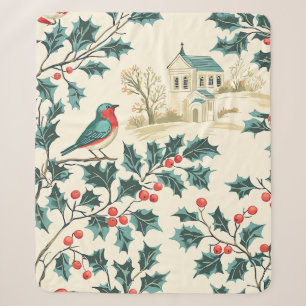 Weihnachtsmuster für Rustikale Vögel und Poinsetti Sherpadecke