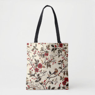 Weihnachtsmuster für Rustikale Vögel und Poinsetti Tasche