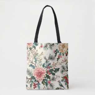 Weihnachtsmuster für Rustikale Vögel und Poinsetti Tasche