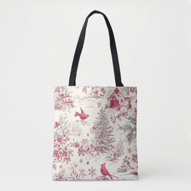 Weihnachtsmuster für Rustikale Vögel und Poinsetti Tasche (Vorderseite)