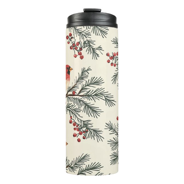 Weihnachtsmuster für Rustikale Vögel und Poinsetti Thermosbecher (Vorderseite)