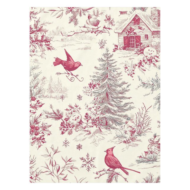 Weihnachtsmuster für Rustikale Vögel und Poinsetti Tischdecke (Vorderseite)