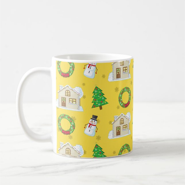 Weihnachtsmuster - Gelber Hintergrund Kaffeetasse (Links)