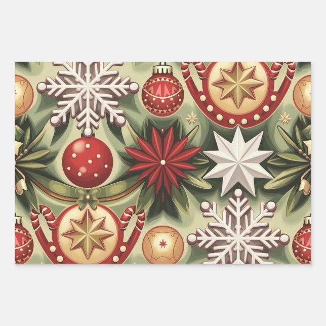 Weihnachtsmuster Geschenkpapier Set (Vorderseite)