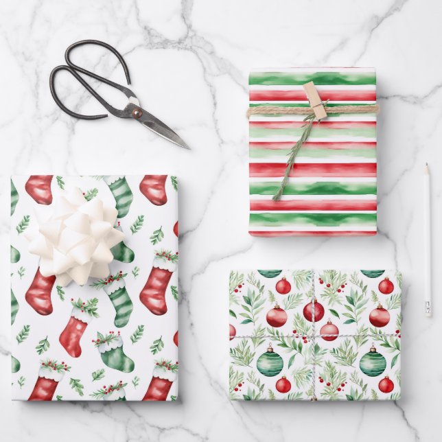 Weihnachtsmuster Geschenkpapier Set (Vorderseite)