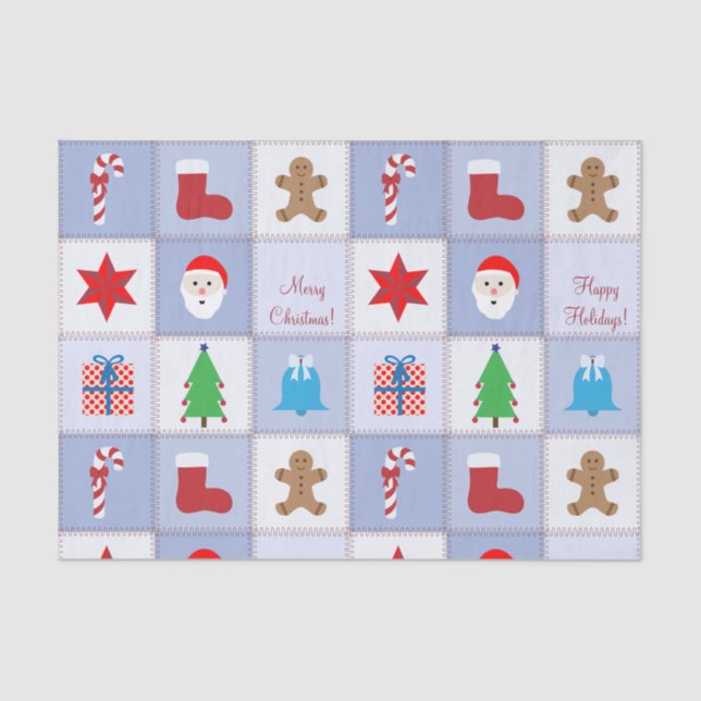 Weihnachtsmuster - Gewebe - Blau Seidenpapier (Vorderseite)
