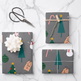 Weihnachtsmuster grau geschenkpapier set