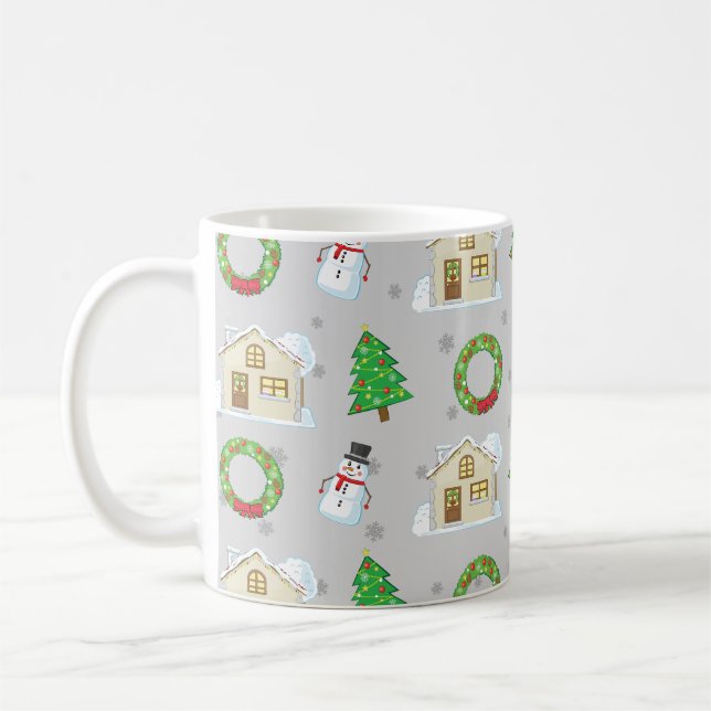 Weihnachtsmuster - Grauer Hintergrund Kaffeetasse (Links)