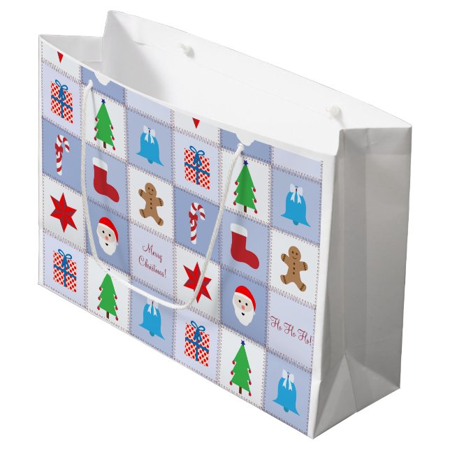 Weihnachtsmuster Große Geschenktasche - Blau Große Geschenktüte (Vorderseite Schrägansicht)