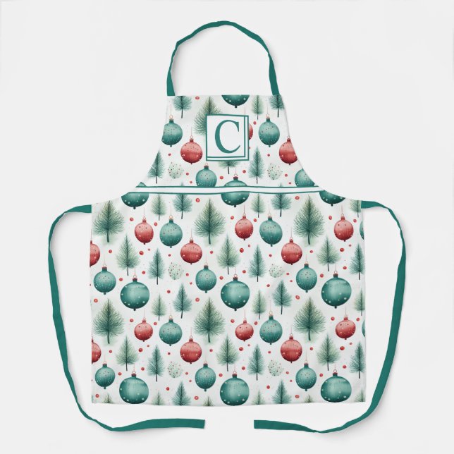 Weihnachtsmuster Grün und Rot - Schürze (Vorderseite)