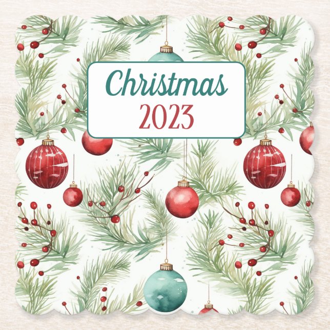 Weihnachtsmuster Grün und Rot - Untersetzer (Vorderseite)