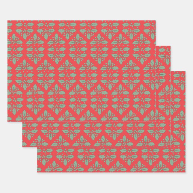 Weihnachtsmuster, Grüne Rote Heilige Berries Geschenkpapier Set (Set)