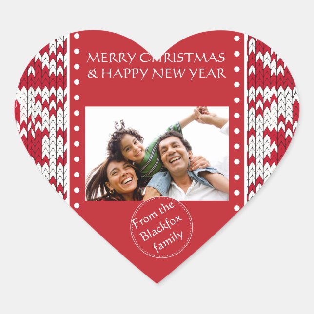 Weihnachtsmuster Herz-Aufkleber (Vorderseite)