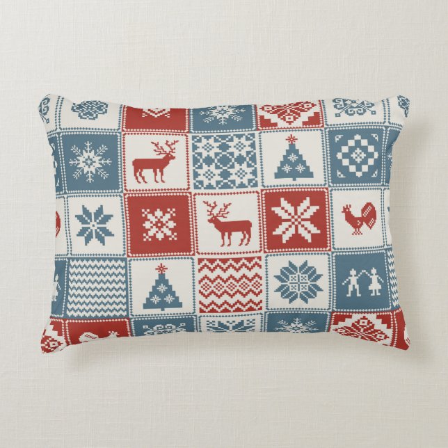 Weihnachtsmuster im Patchwork-Stil. Traditionell  Dekokissen (Vorderseite)