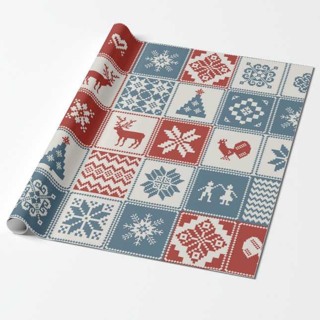 Weihnachtsmuster im Patchwork-Stil. Traditionell Geschenkpapier (Ungerollt)