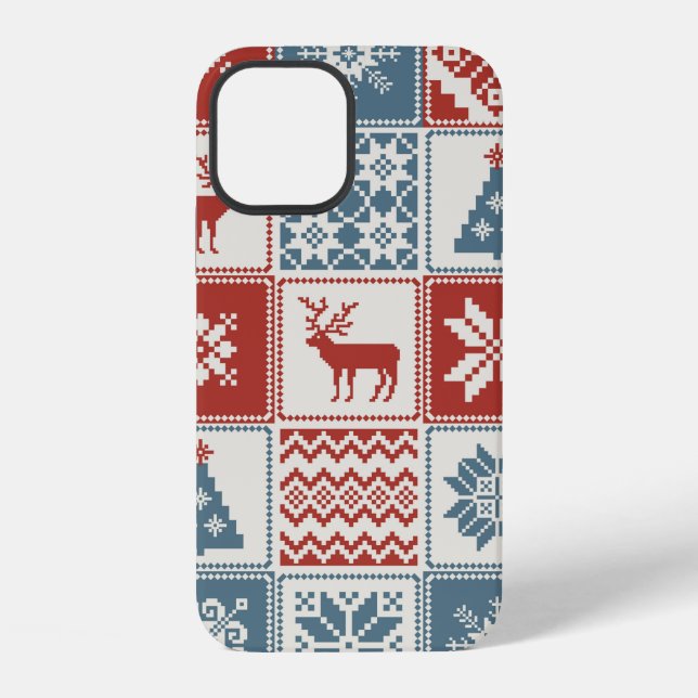 Weihnachtsmuster im Patchwork-Stil. Traditionell  iPhone 12 Hülle (Rückseite)