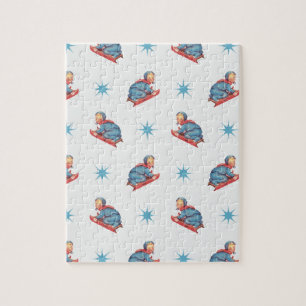 Weihnachtsmuster im Vintage-Stil, Kind beim Schlit