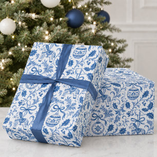 Weihnachtsmuster in Blau und Weiß Geschenkpapier