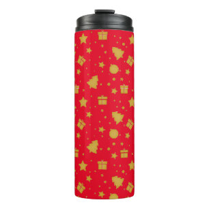 Weihnachtsmuster in Rot und Gold Thermosbecher