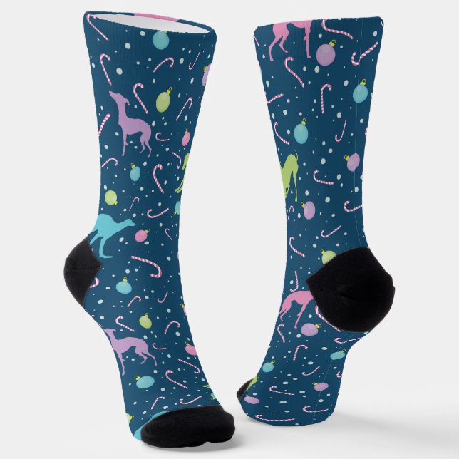 Weihnachtsmuster Italienische Greyhound-Silhouette Socken (Gewinkelt)