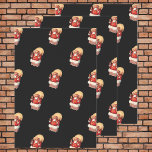 Weihnachtsmuster, Jolly Santa Claus Geschenkpapier Set<br><div class="desc">Vintage Illustration Frohe Weihnachtsfeiergestaltung mit einem niedlichen Retro-Wiederholmuster. Ein glücklicher,  fröhlicher Weihnachtsmann,  der den Kamin hinunter klettert,  mit einem Sack voller Spielzeuge auf schwarzem Hintergrund.</div>
