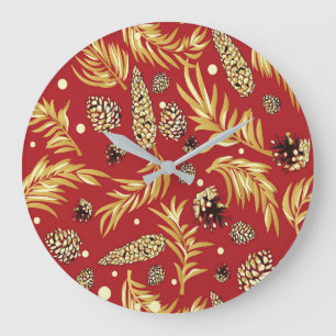 Weihnachtsmuster, Kiefer Schnee 3 Große Wanduhr