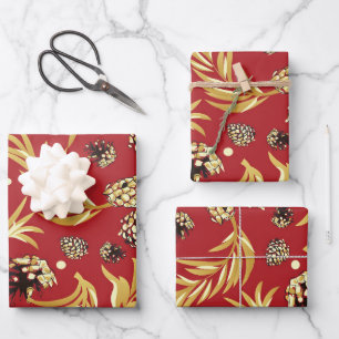 Weihnachtsmuster, Kiefernschnee 3 Geschenkpapier Set