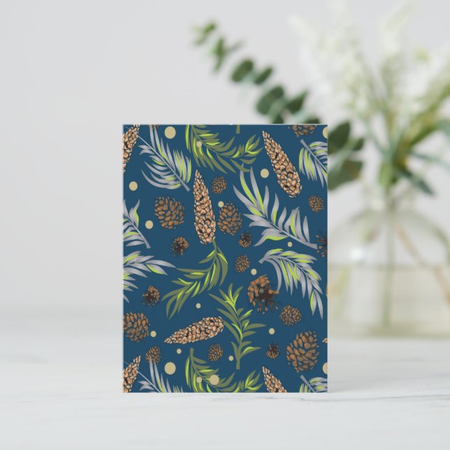 Weihnachtsmuster, Kiefernschnee 9 Feiertagspostkarte (Stehend Vorderseite)