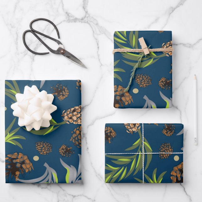 Weihnachtsmuster, Kiefernschnee 9 Geschenkpapier Set (Vorderseite)