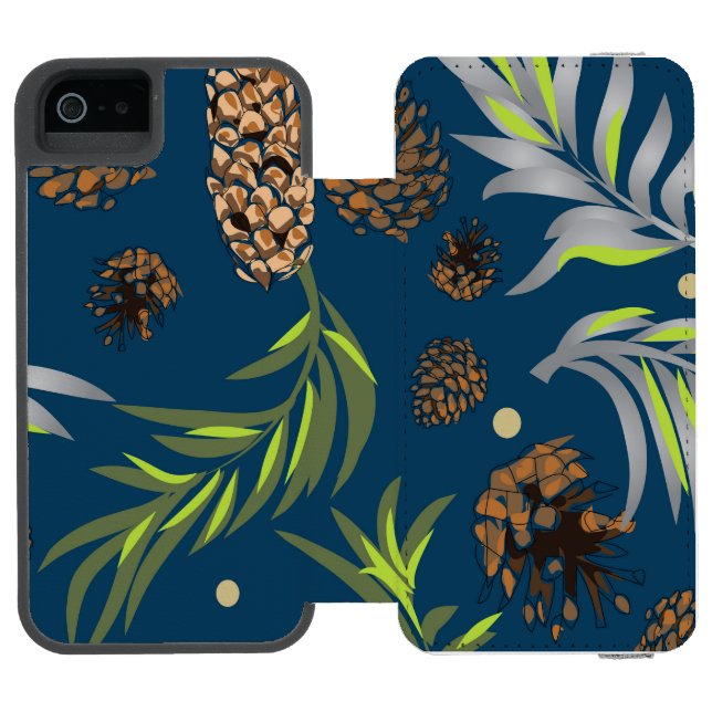 Weihnachtsmuster, Kiefernschnee 9 Incipio iPhone Geldbeutel-Hülle (Folio Geöffnet)