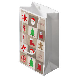 Weihnachtsmuster Kleine Geschenktasche - Beige Geschenktüte